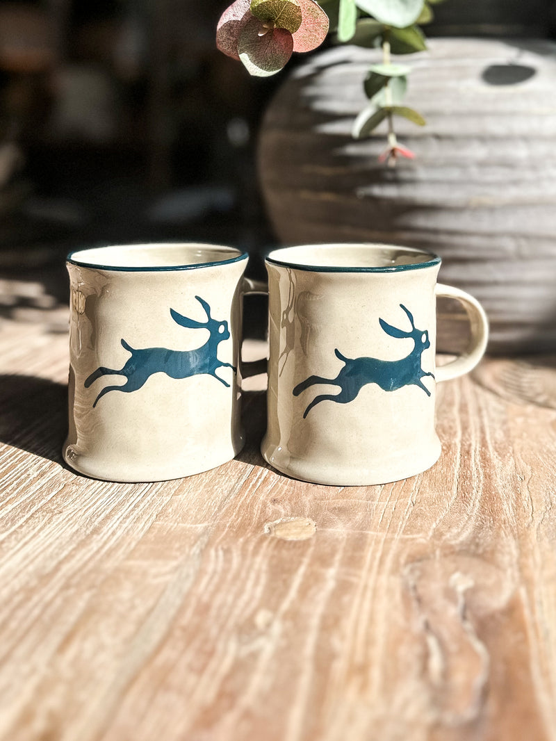Beige Stoneware Hare Print Mug