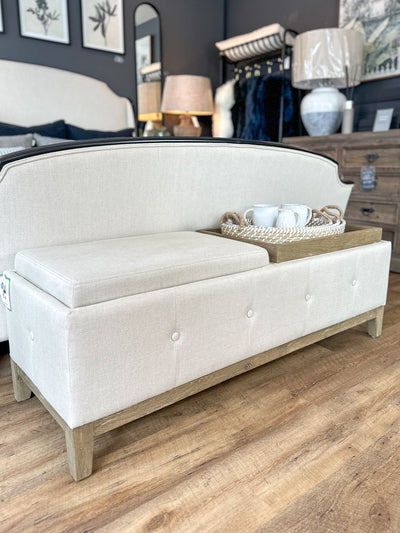 Beige Storage Ottoman with Tray Top