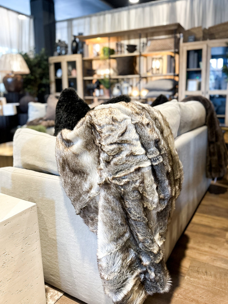Brown & Beige Large Stripe Faux Fur Throw 140x180cm