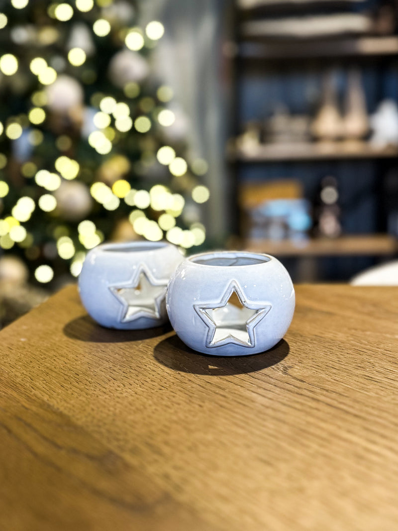 White Glaze Ceramic Star Cut Out Tealight Holder