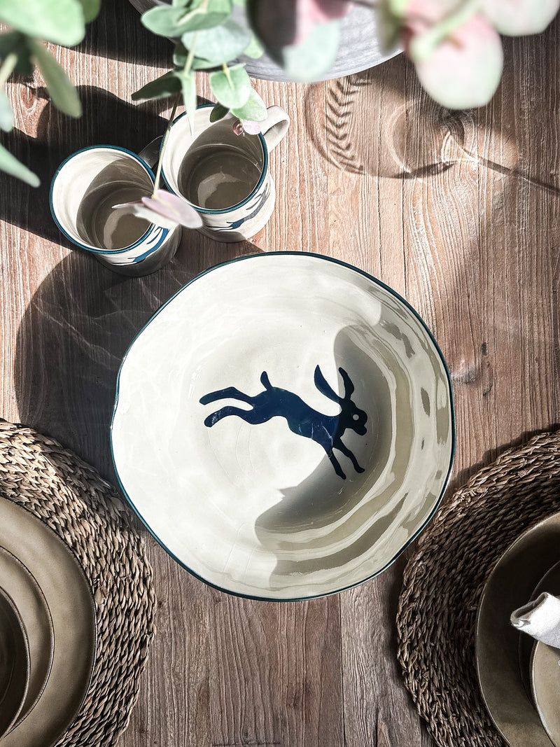 Beige Stoneware Hare Print Bowl