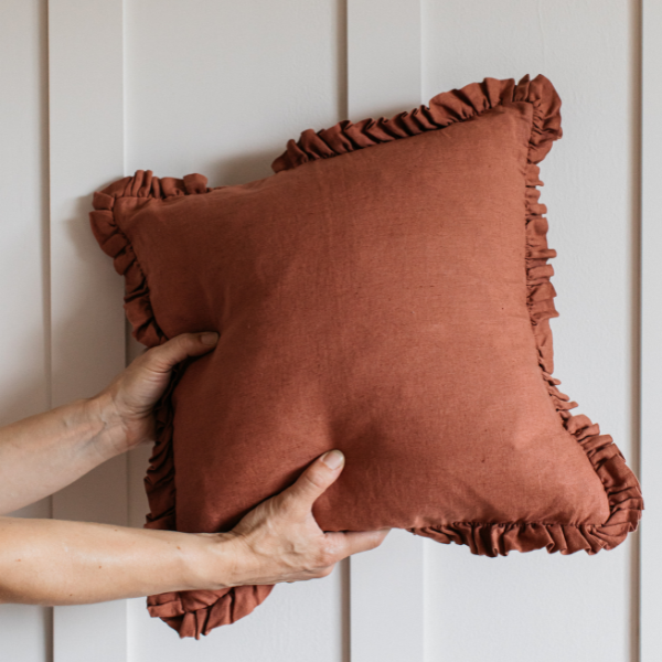 Copper Linen Ruffle Cushion