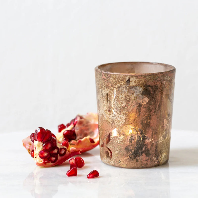 Rustic Gold Effect Autumn Leaves Votive Holder