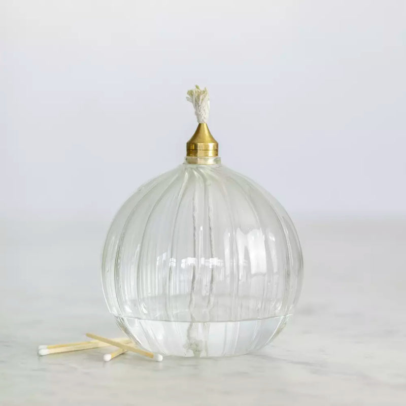 Glass Ribbed Oil Lamp