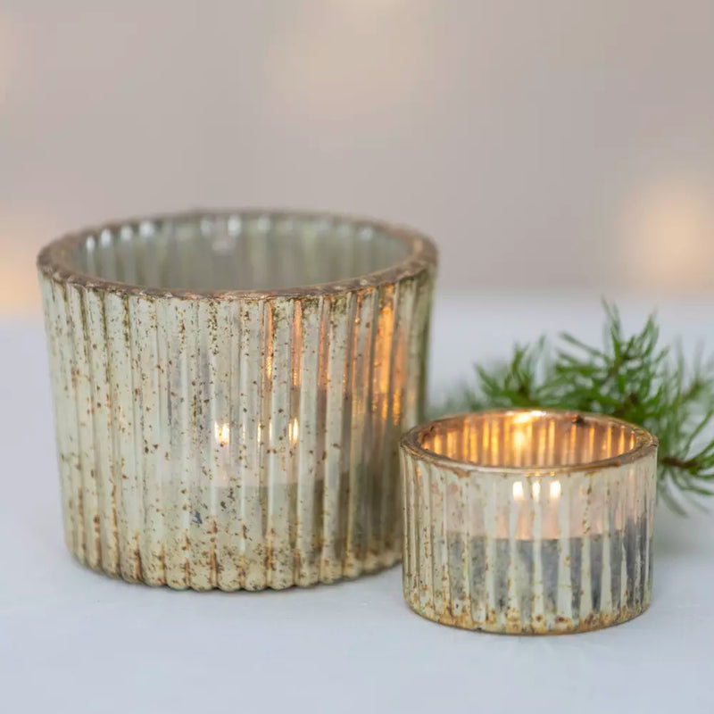 Small Antique Silver Ribbed Votive