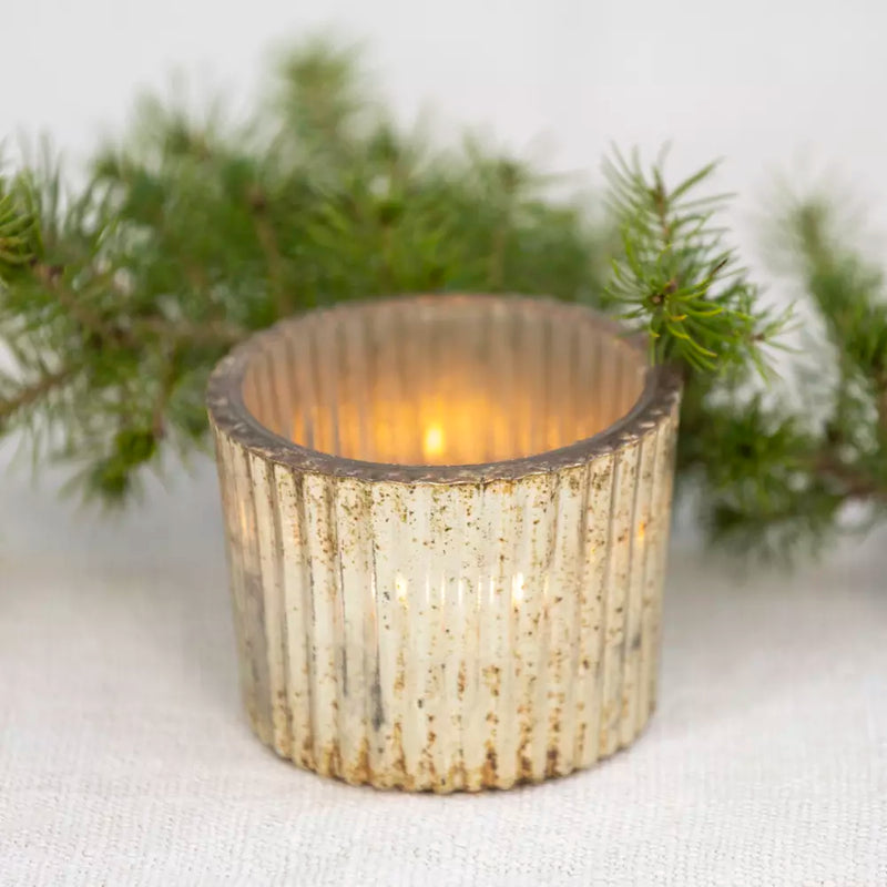 Large Antique Silver Ribbed Votive