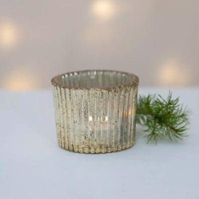 Large Antique Silver Ribbed Votive