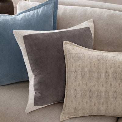 50x50cm Taupe Linen Velvet Cushion With Cream Border