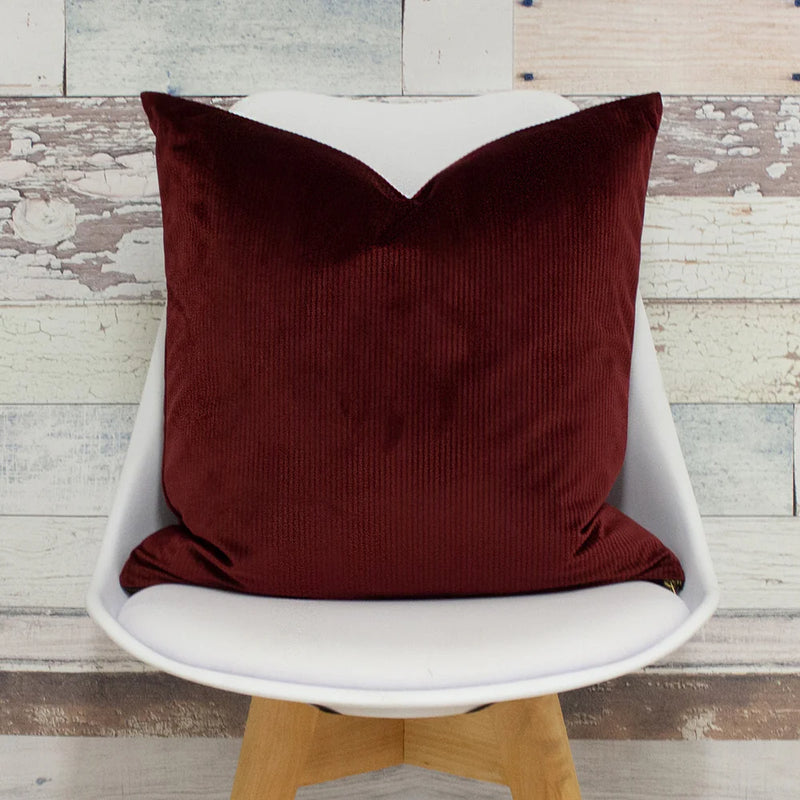 Ribbed Deep Red Velvet Cushion 45x45cm