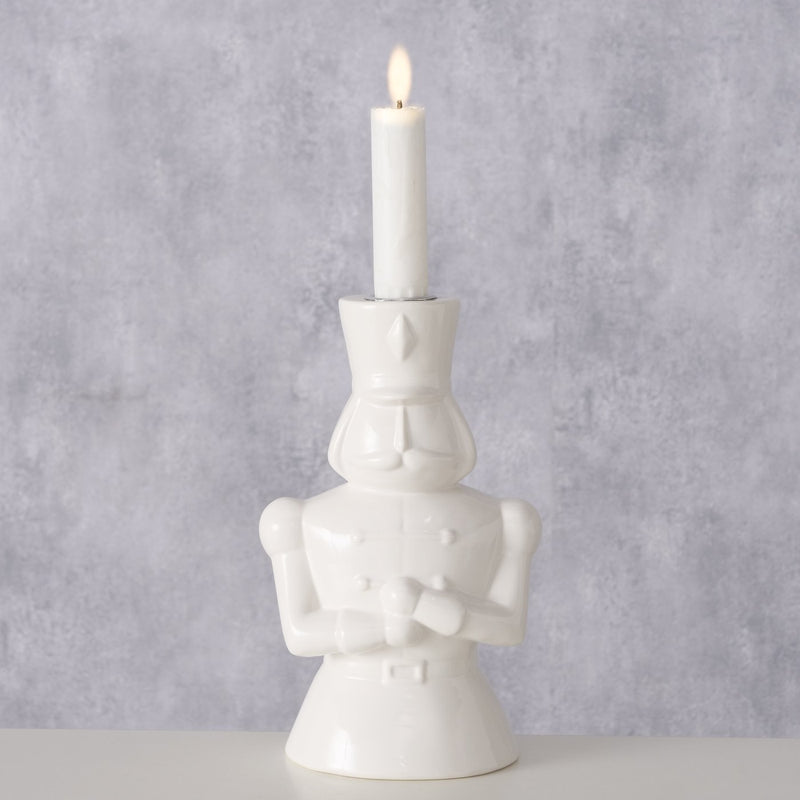White Glazed Nutcracker Candle Holder