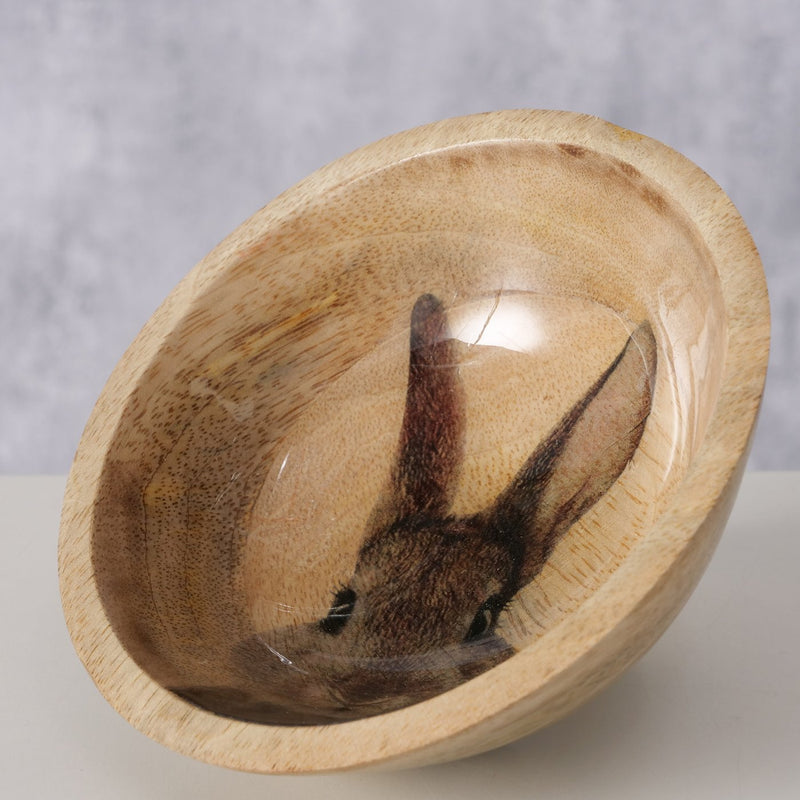 Mango Wood Rabbit Print Bowl