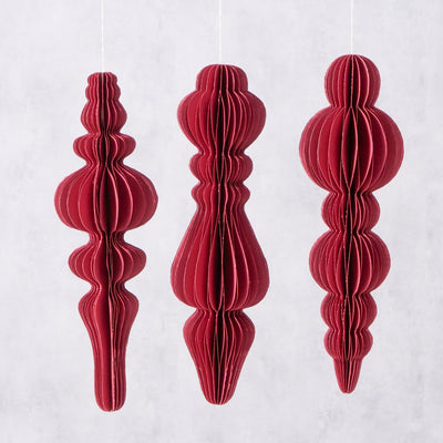 S/3 Red Paper Pendant Ornaments