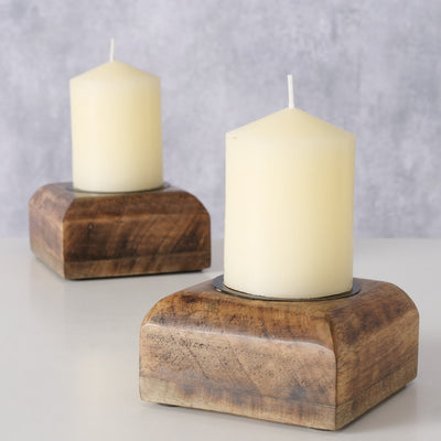 Set of 2 Square Wood Tealight Holders