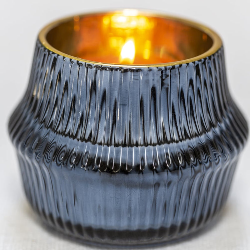 Ink Blue Ribbed Votive