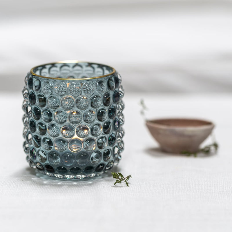 Tall Soft Blue Bubble Glass Votive