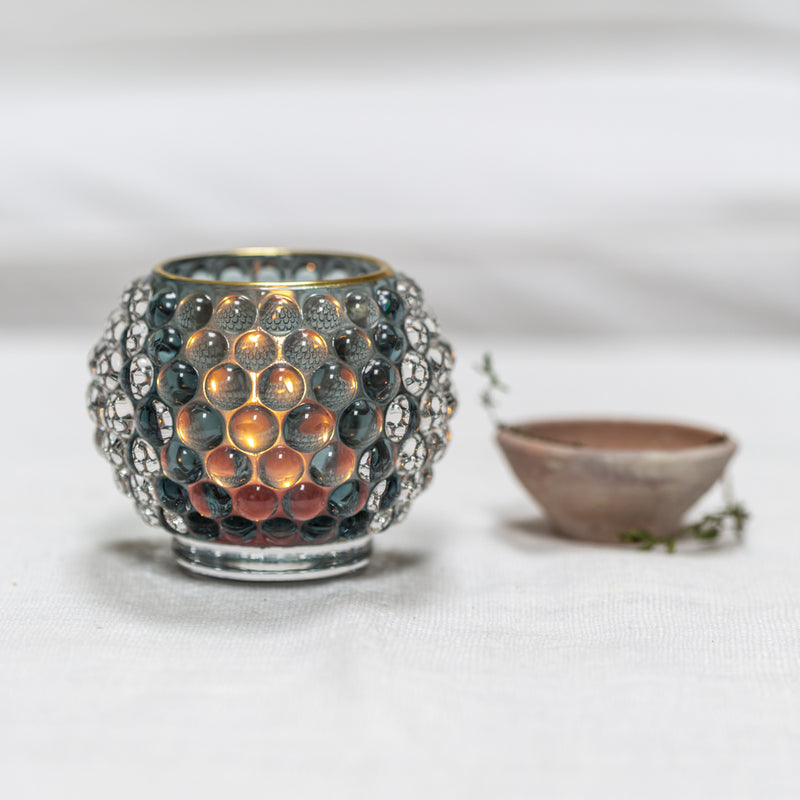 Medium Soft Blue Bubble Glass Votive