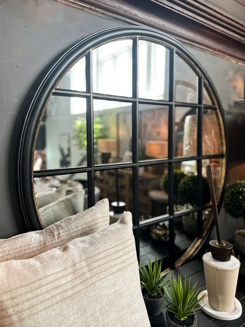 Black Circular Grid Mirror