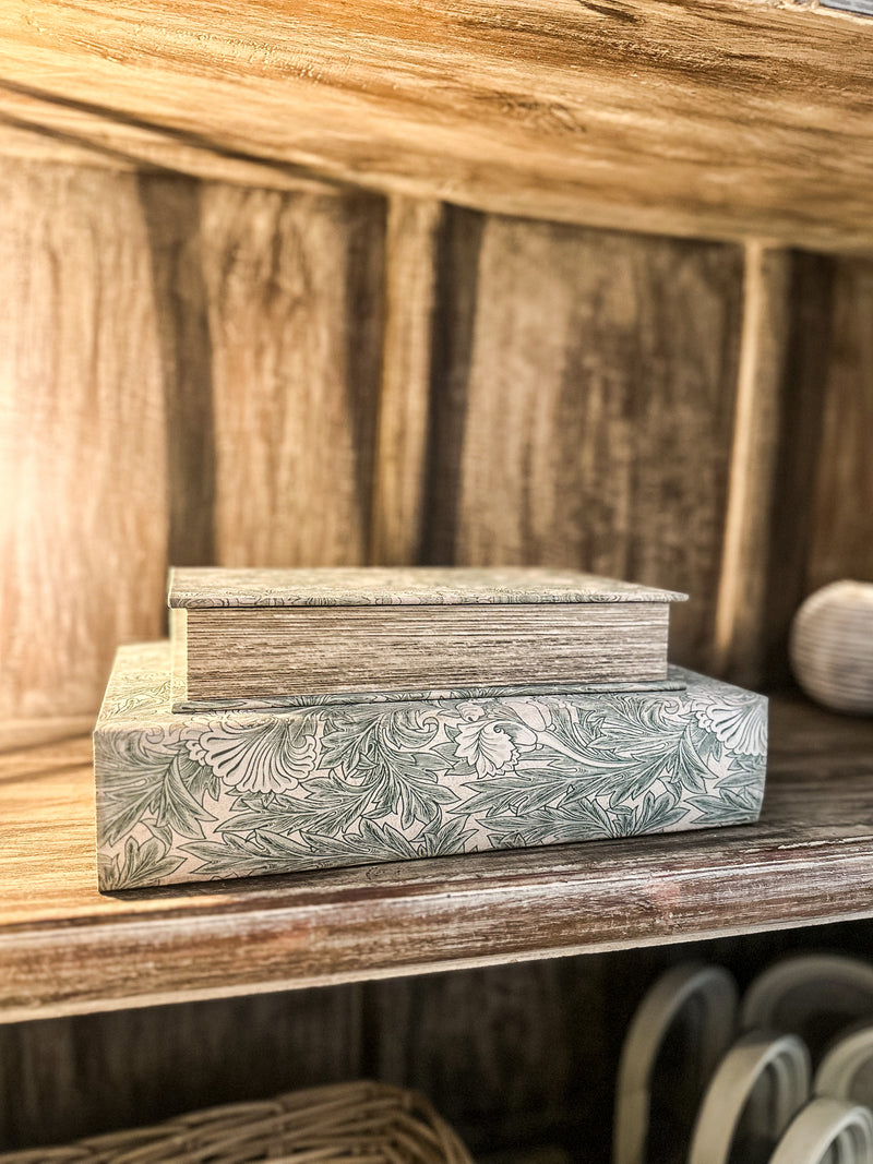S/2 Green Floral Book Boxes