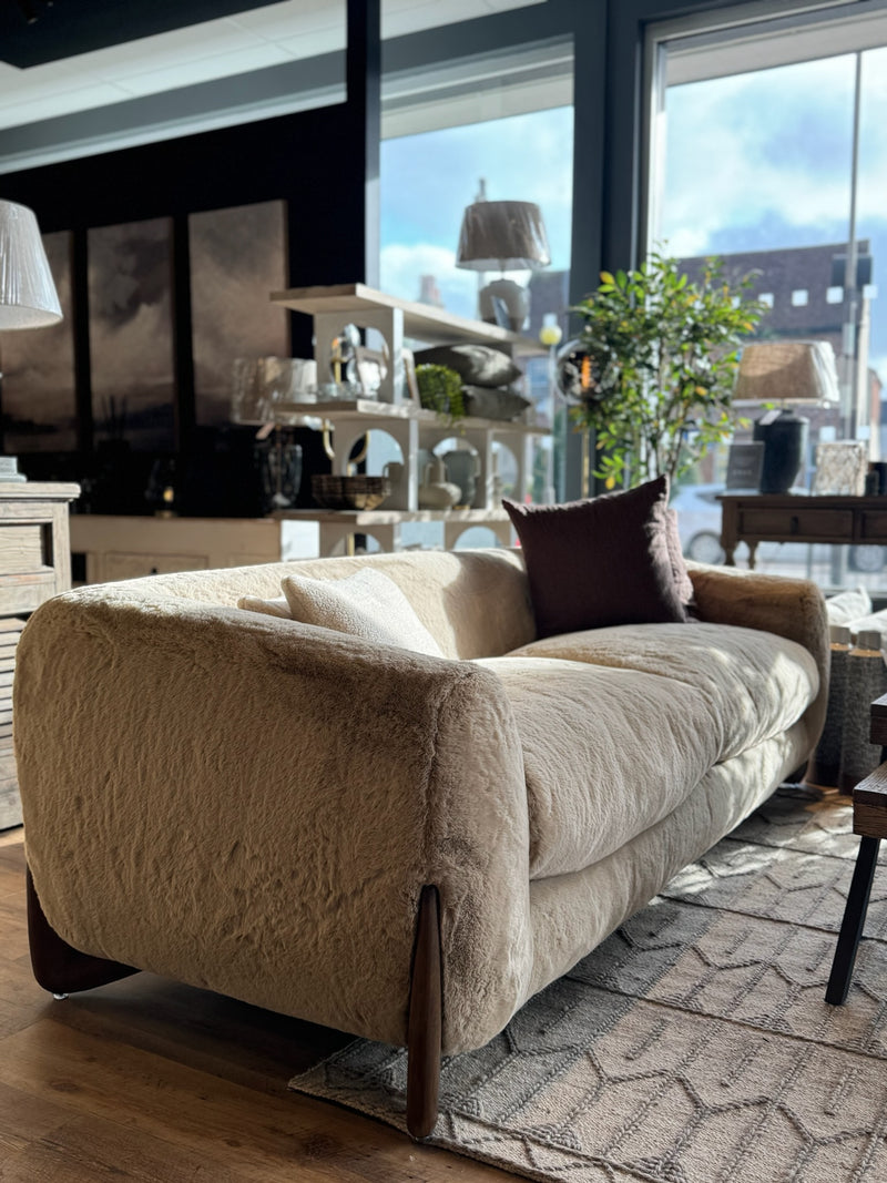 Taupe Faux Sheepskin 3 Seater Sofa