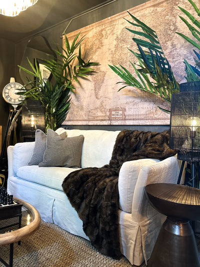 Two Seater Beige Linen Sofa
