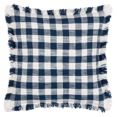 Navy Check Fringed Cushion