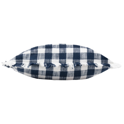 Navy Check Fringed Cushion