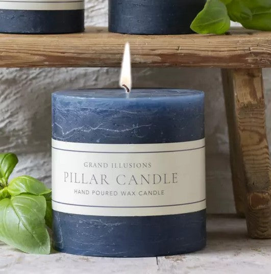 Rustic Ink Blue Candle 10x10cm