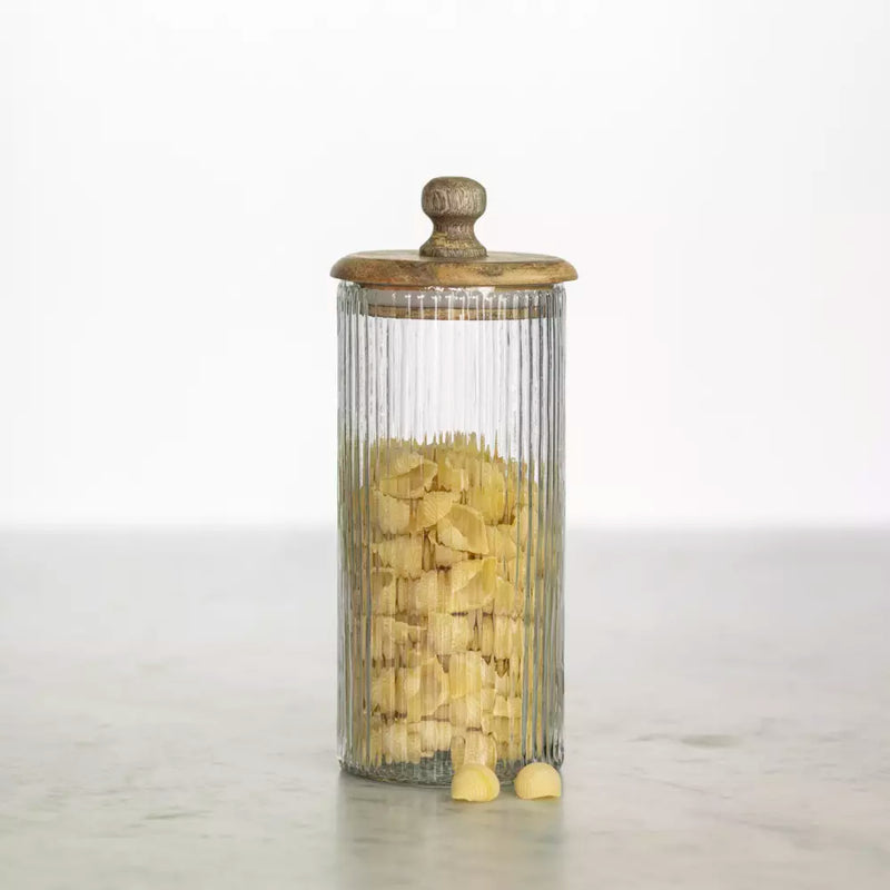 Tall Ribbed Jar With Lid