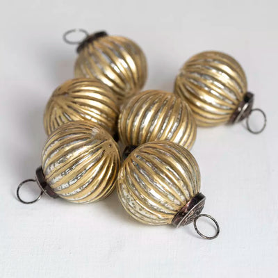 S/6 Antique Gold Ribbed Bauble