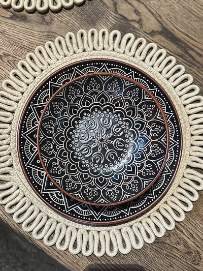 12pc Black & Terracotta Patterned Dinner Set