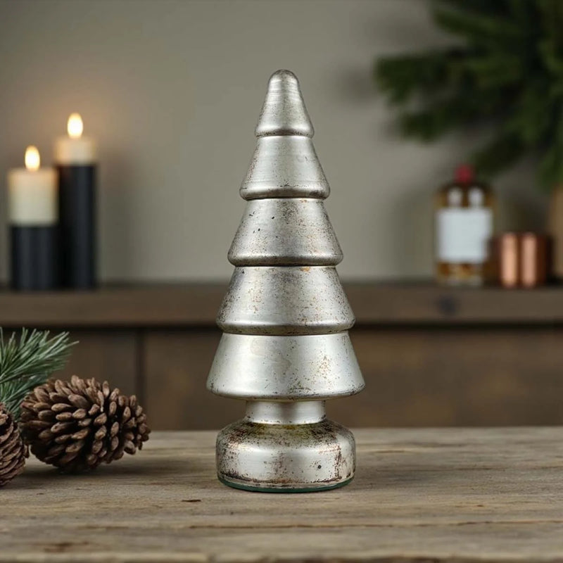 Matte Aged Silver Glass Tree Ornament