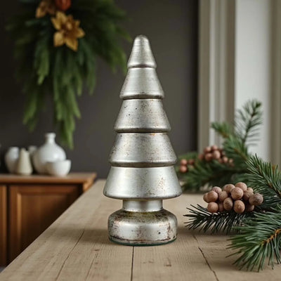 Matte Aged Silver Glass Tree Ornament