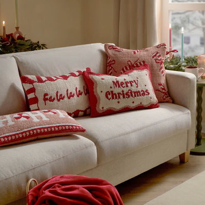 'Merry Christmas' Red & White Cushion 30x50cm