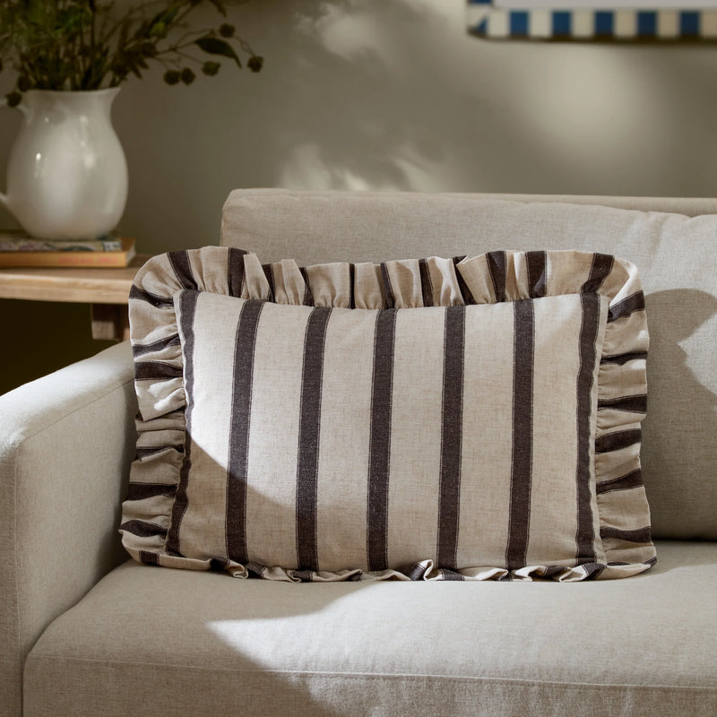 Striped Chocolate Ruffle Cushion
