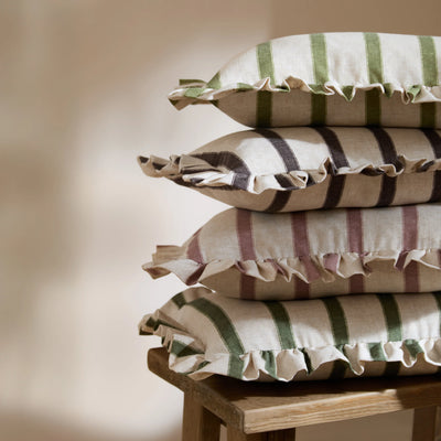 Striped Moss Ruffle Cushion 35x50cm