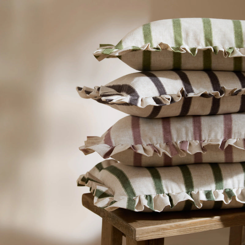 Striped Moss Ruffle Cushion 35x50cm