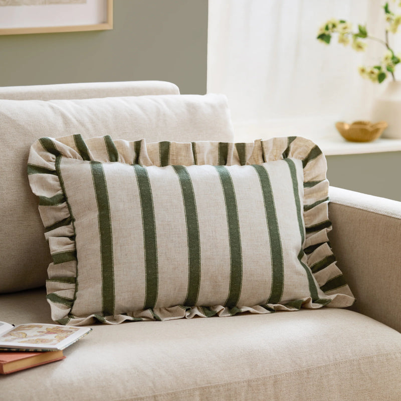 Striped Moss Ruffle Cushion 35x50cm