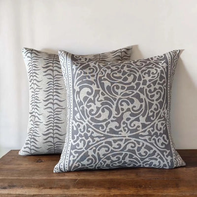 Grey Floral Motif Patterned Cushions