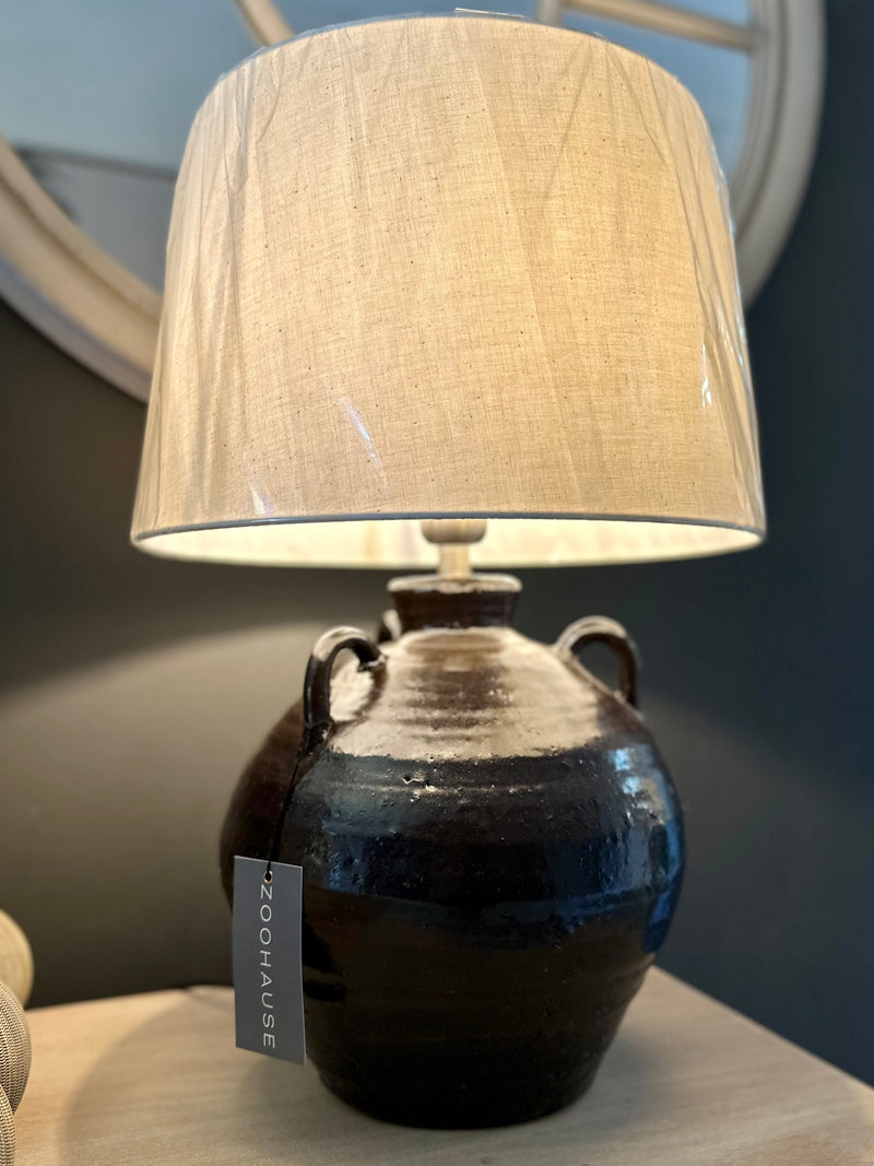 Black Urn Table Lamp With Linen Shade