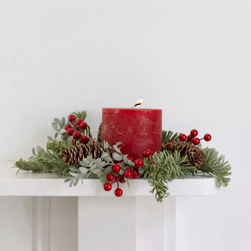 Red Berries, Pinecone & Spruce Candle Ring