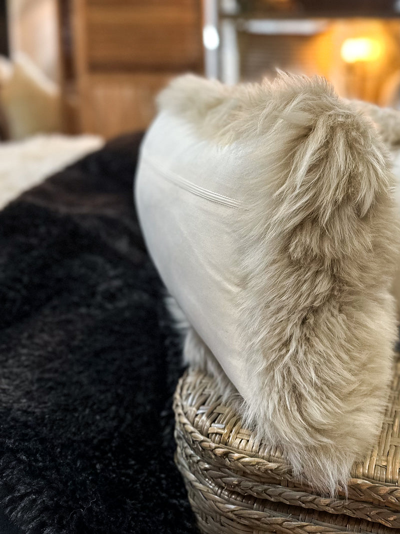 Oyster Sheepskin Oblong Cushion 28x56cm