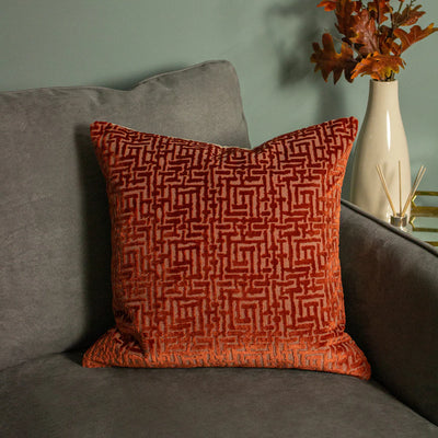 Velvet Jacquard Rust Cushion 45x45cm