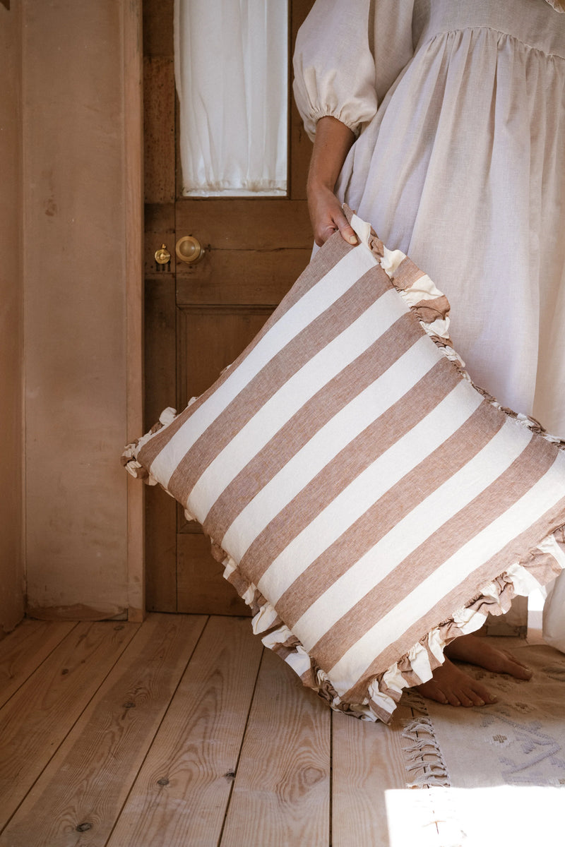 60x60cm Terracotta Linen Striped Cushion