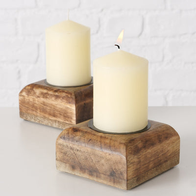 Set of 2 Square Wood Tealight Holders