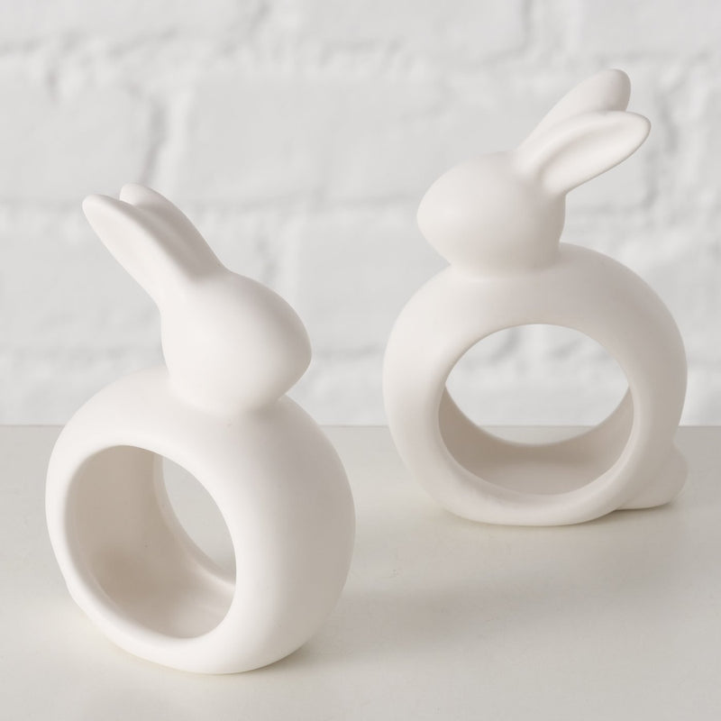 S/2 White Stoneware Bunny Napkin Ring