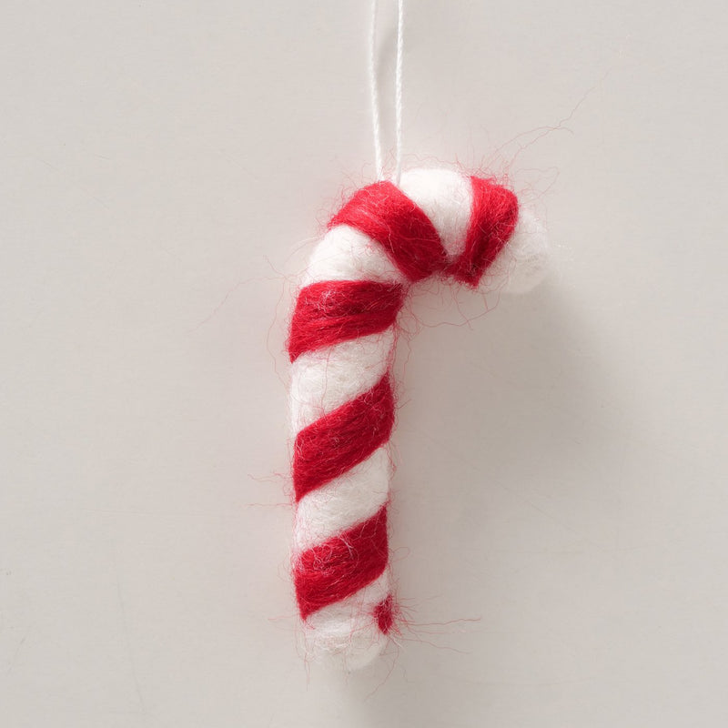 Wool Red & White Candycane Hanging Decoration