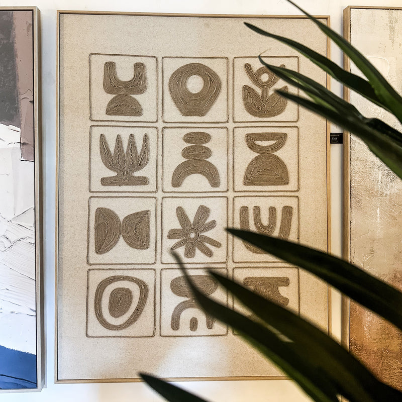 Neutral Linen Embroidered Framed Wall Art