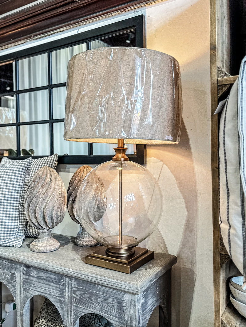 Glass Ball Table Lamp with Linen Shade