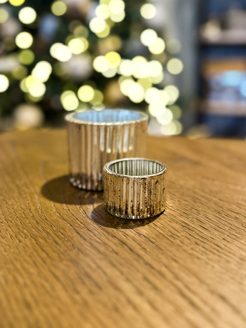 Large Antique Silver Ribbed Votive