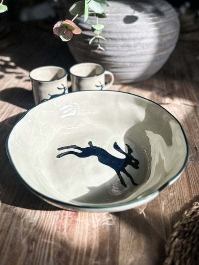 Beige Stoneware Hare Print Bowl